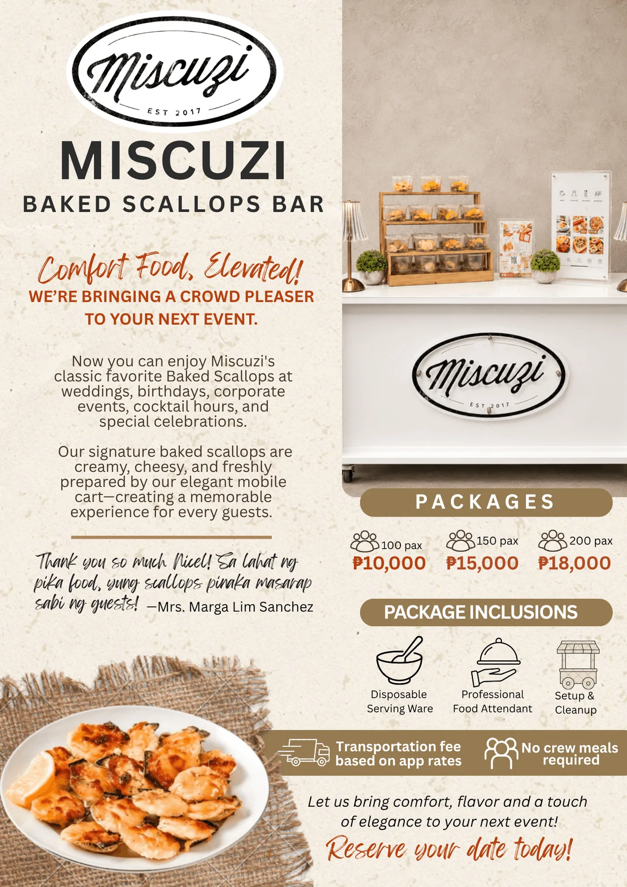 Miscuzi baked scallops mobile cart package flyer